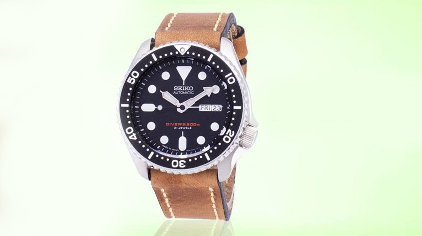 Seiko Automatic SKX007J1-LS17 Diver’s 200M Japan Made Brown Leather Strap Men’s Watch