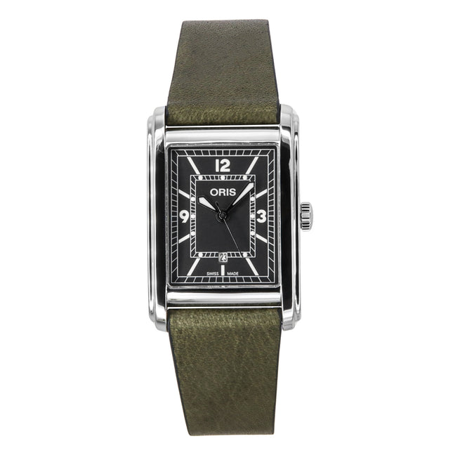 Oris Rectangular Leather Strap Green Dial Automatic 01-561-7783-4063-07-5-19-16 Men's Watch