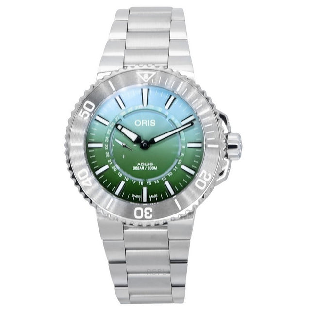 Oris Aquis Analog Limited Edition Green Dial Automatic Diver's 01 743 7734 4197-Set 300M Men's Watch With Rubber Strap