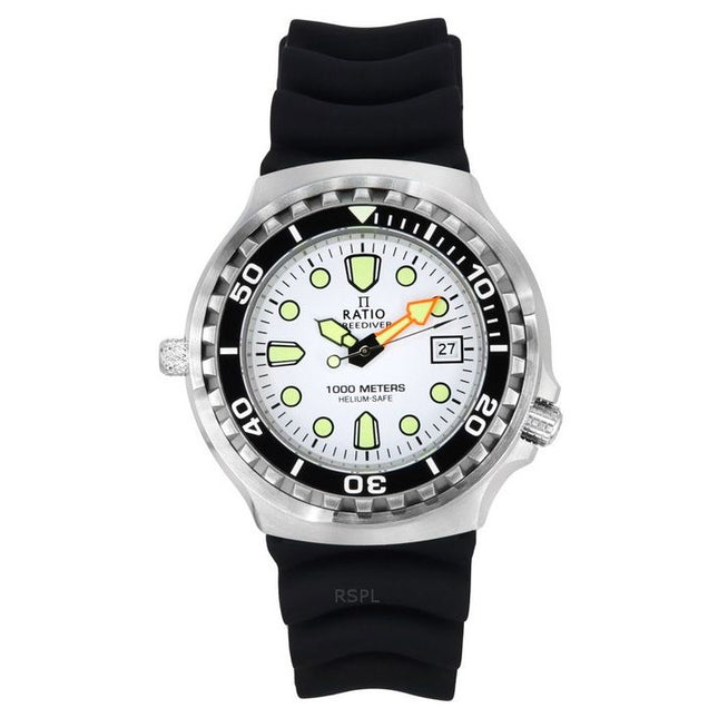 Ratio FreeDiver Version 02 Helium Safe 1000M Sapphire Quartz White Dial 1038EF102V-WHT-V02 Men's Watch