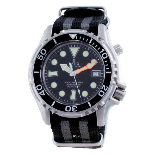 Ratio Free Diver Helium Safe Nylon Automatic Diver's 1066KE20-33VA-BLK-var-NATO1 1000M Men's Watch