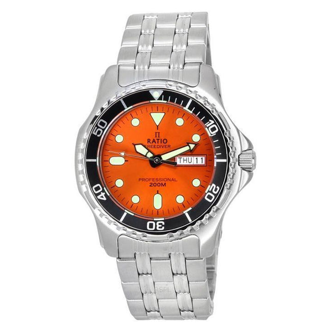 Ratio FreeDiver Professional Sapphire Sunray Orange Dial Quartz 36JL140-ORG 200M Men's Watch