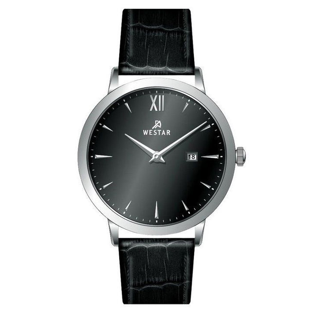 Westar Profile Leather Strap Black Dial Quartz 50214STN103 Mens Watch