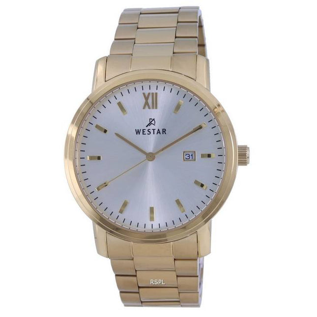 Westar Silver Dial Gold Tone Stainless Steel Quartz 50245GPN102 Men's Watch