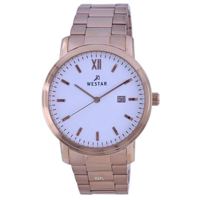 Westar White Dial Rose Gold Tone Stainless Steel Quartz 50245PPN601 Men's Watch
