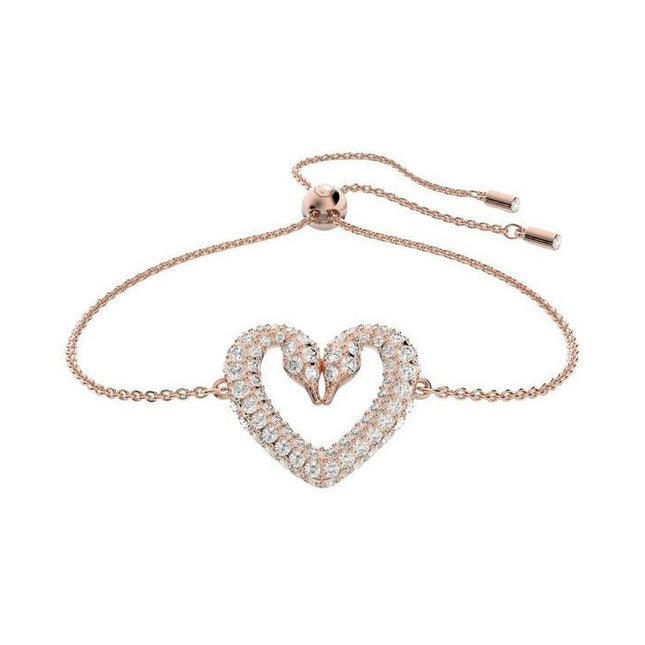 Swarovski Una Rose Gold Tone Swan Neck Heart Bracelet With Clear Crystal 5628658 For Women