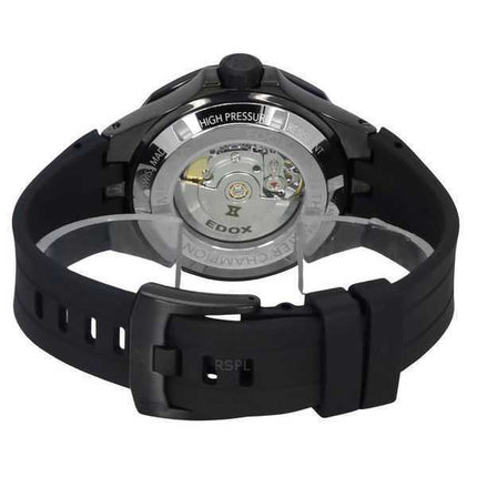 Edox Delfin The Original Mecano Rubber Strap Skeleton Black Dial Automatic Diver's 85303 357GN NGN 200M Men's Watch