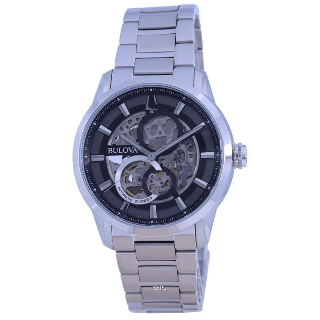 Bulova Classic Skeleton Black Dial Stainless Steel Automatic 96A208 Men's Watch