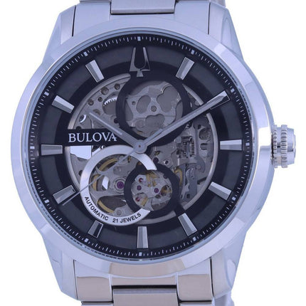 Refurbished Bulova Classic Skeleton Black Dial Stainless Steel Automatic 96A208 Men's Watch