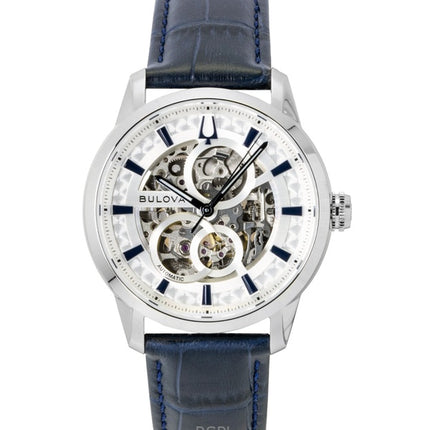 Bulova Sutton Leather Strap Silver Skeleton Automatic 96A330 Men's Watch