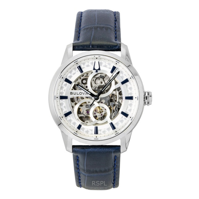 Bulova Sutton Leather Strap Silver Skeleton Automatic 96A330 Men's Watch