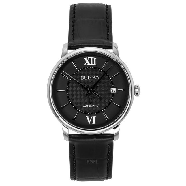Bulova Analog Hudson Leather Strap Black Dial Automatic 96B441 Men's Watch