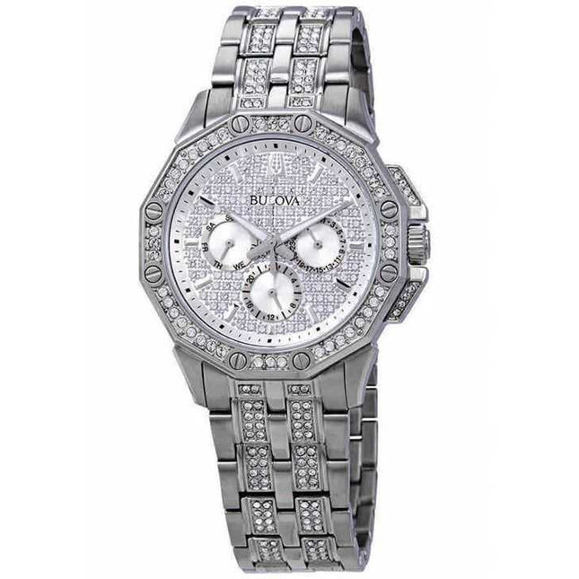 Bulova Octava Crystal Accents Silver Multifunction Dial Quartz 96C134 Men's Watch