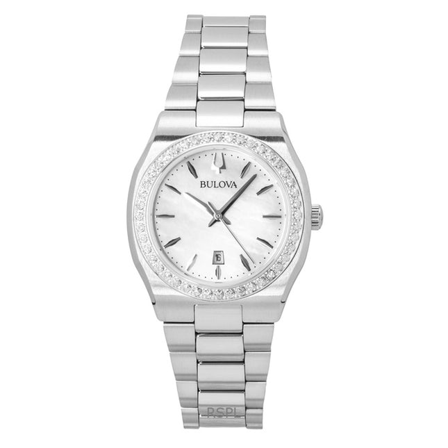 Bulova Surveyor Diamond Stainless Steel Mother Of Pearl Quartz 96R245 Women's Watch