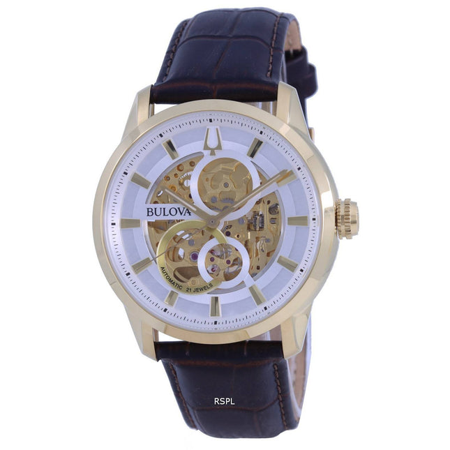 Refurbished Bulova Classic Sutton Skeleton White Dial Leather Strap Automatic 97A138 Men's Watch