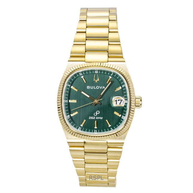 Bulova Super Seville Gold Tone Stainless Steel Green Dial Quartz 97B237 Men's Watch