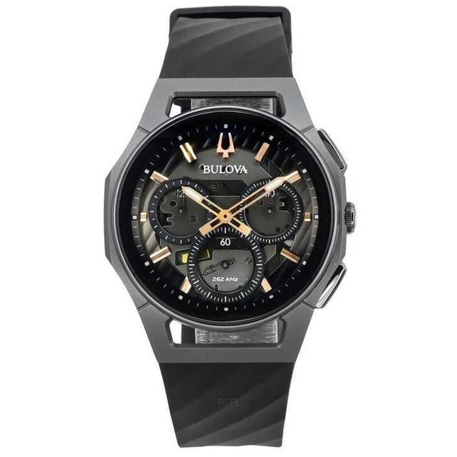 Bulova Curv Chronograph Rubber Strap Grey Dial Quartz 98A162 Mens Watch