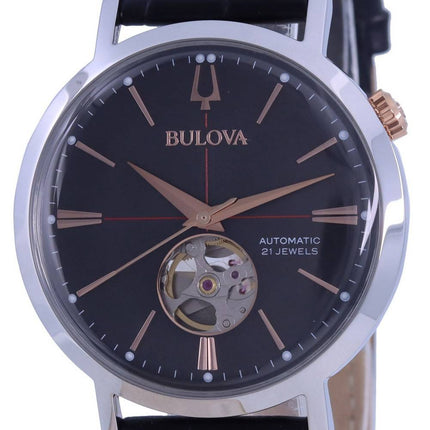 Refurbished Bulova Classic Open Heart Grey Dial Leather Strap Automatic 98A187 Men's Watch