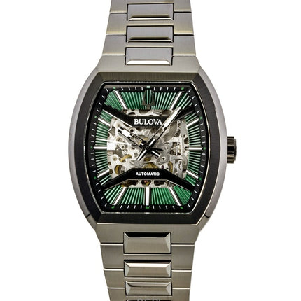 Bulova Maquina Stainless Steel Green Skeleton Dial Automatic 98A321 Men's Watch