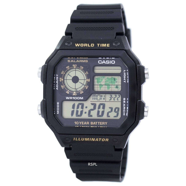 Casio Youth Series Digital World Time AE-1200WH-1BVDF AE-1200WH-1BV Mens Watch