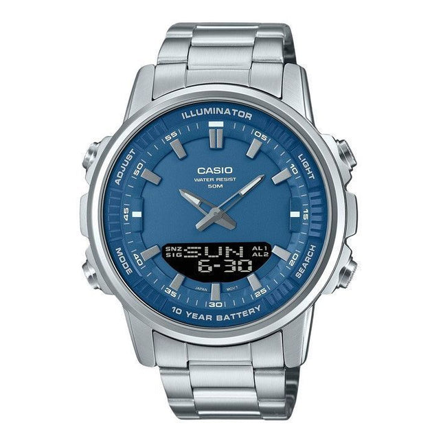Casio Analog Digital Combination Stainless Steel Blue Dial Quartz AMW-880D-2A1V Mens Watch