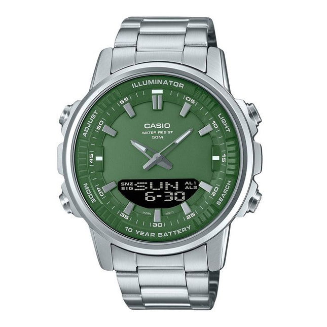 Casio Analog Digital Stainless Steel Green Dial Quartz AMW-880D-3AV Men's Watch
