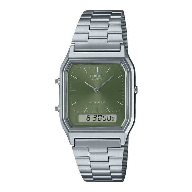 Casio Vintage Analog Digital Green Dial Dual Time Quartz AQ-230A-3AMQY Unisex Watch