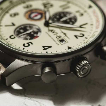 AVI-8 Hawker Hurricane Classic Chronograph Cream Beige Dial Quartz AV-4011-0C Mens Watch
