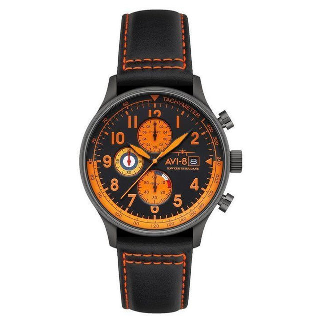 AVI-8 Hawker Hurricane Classic Chronograph Noire Leather Strap Black Dial AV-4011-0R Men's Watch