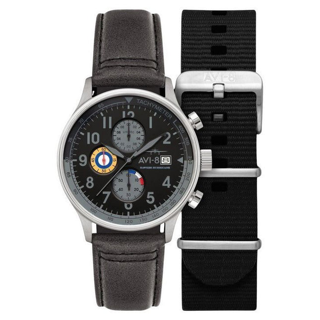 AVI-8 Hawker Hurricane Classic Chronograph Black Dial Quartz AV-4011-0U Men's Watch With Extra Strap
