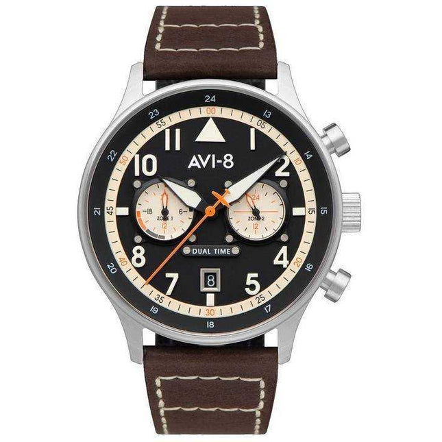 AVI-8 Hawker Hurricane Carey Dual Time Manston Black Dial Quartz AV-4088-01 Mens Watch