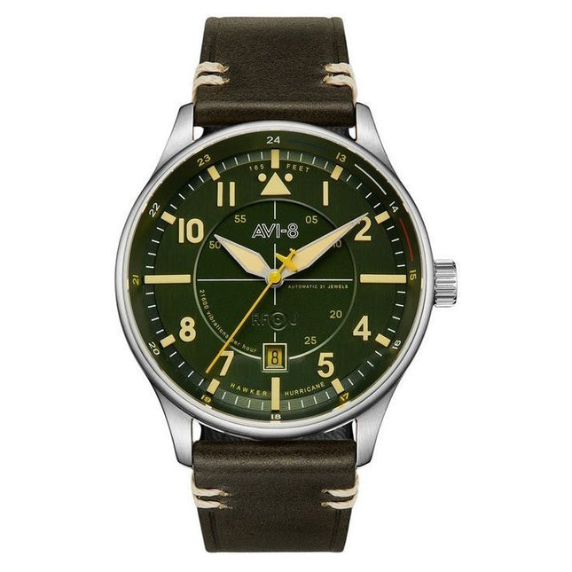 AVI-8 Hawker Hurricane Kent Automatic Hampshire Leather Strap Green Dial AV-4094-03 Men's Watch