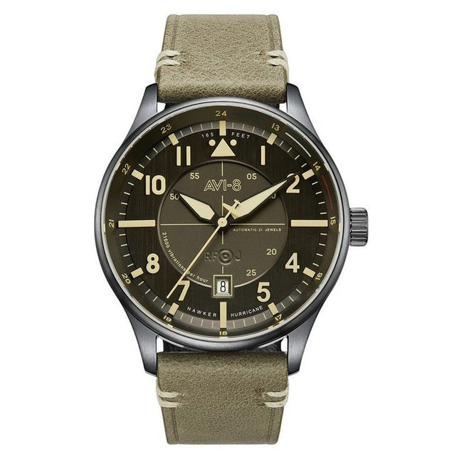 AVI-8 Hawker Hurricane Kent Automatic Stanton Leather Strap Grey Dial AV-4094-04 Men's Watch