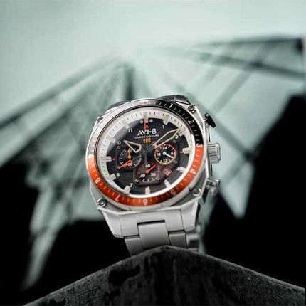 AVI-8 Hawker Hunter Atlas Dual Time Chronograph Raven Black Dial Quartz AV-4100-11 Mens Watch