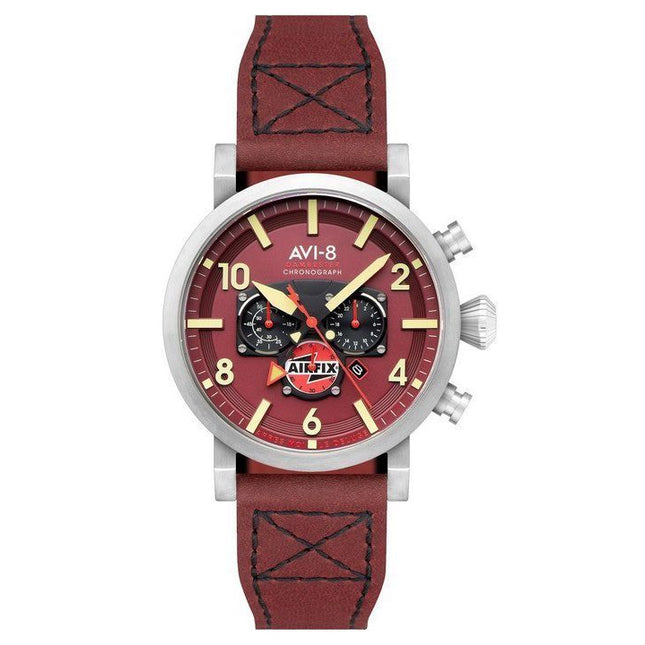 AVI-8 Dambuster Gibson Dual Time Chronograph Airfix Edition Hazard Red Dial Quartz AV-4107-04 Men's Watch