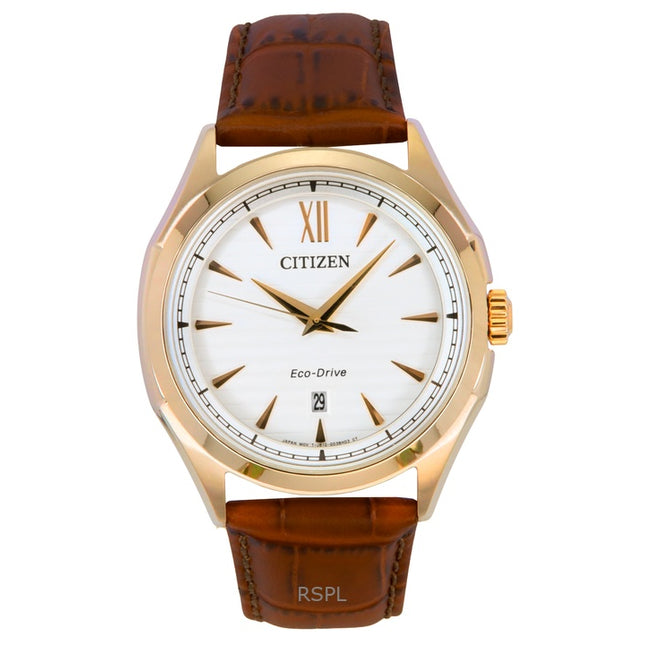 Citizen Eco-Drive Leather Strap White Dial AW1753-10A 100M Men's Watch