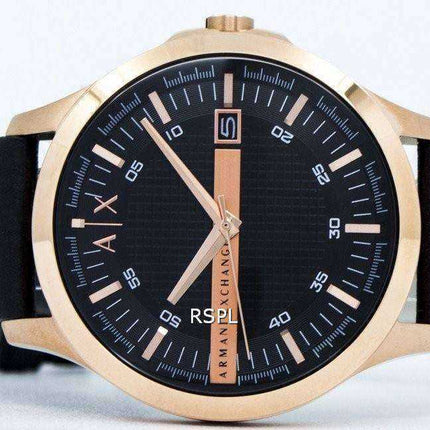 Armani Exchange Rose Gold Black Dial Leather Strap AX2129 Mens Watch
