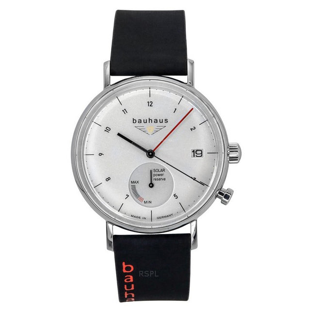 Bauhaus Classic Black Leather Strap White Dial Solar 21121 Men's Watch