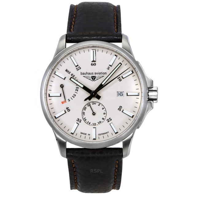 Bauhaus Aviation Leather Strap Full Luminous Beige Dial Automatic 28605 100M Men's Watch