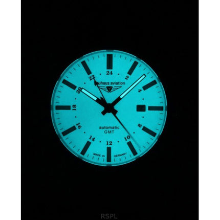 Bauhaus Aviation GMT Leather Strap Full Luminous Beige Dial Automatic 28685 100M Mens Watch