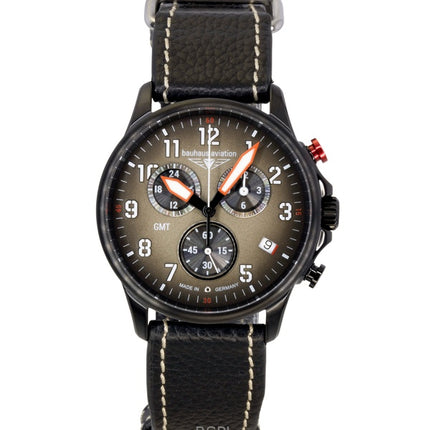 Bauhaus Aviation Chronograph Leather Strap Brown Dial Quartz 28861 100M Men's Watch