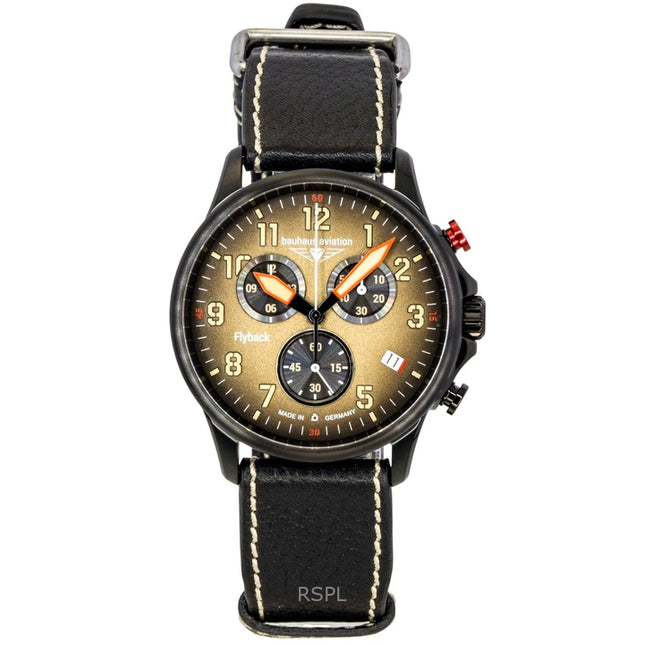 Bauhaus Aviation Flyback Chronograph Leather Strap Brown Dial Quartz 28885 100M Men's Watch