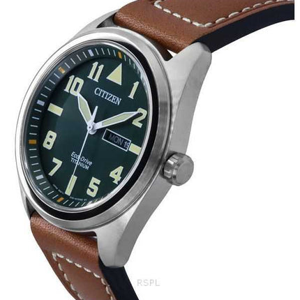 Citizen Eco-Drive Super Titanium Leather Strap Green Dial BM8560-11X 100M Men's Watch