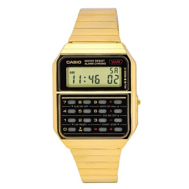 Casio Vintage Digital Calculator Gold Tone Stainless Steel Quartz CA-500WEG-1A Mens Watch