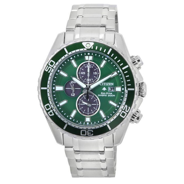 Citizen Promaster Chronograph Green Dial Eco-Drive Diver's CA0820-50X 200M Men's Watch