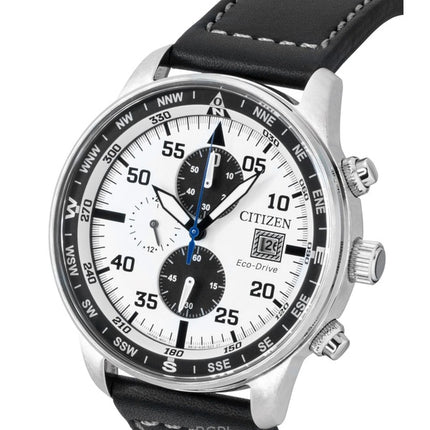 Citizen Eco-Drive Aviator Chronograph Leather Strap White Dial CA0880-07A 100M Men's Watch