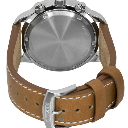 Citizen Eco-Drive Aviator Chronograph Leather Strap Beige Dial CA0880-15X 100M Men's Watch