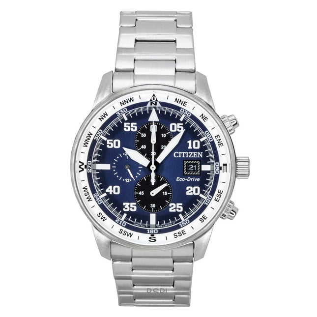 Citizen Eco-Drive Aviator Chronograph Stainless Steel Blue Dial CA0880-58L 100M Men's Watch