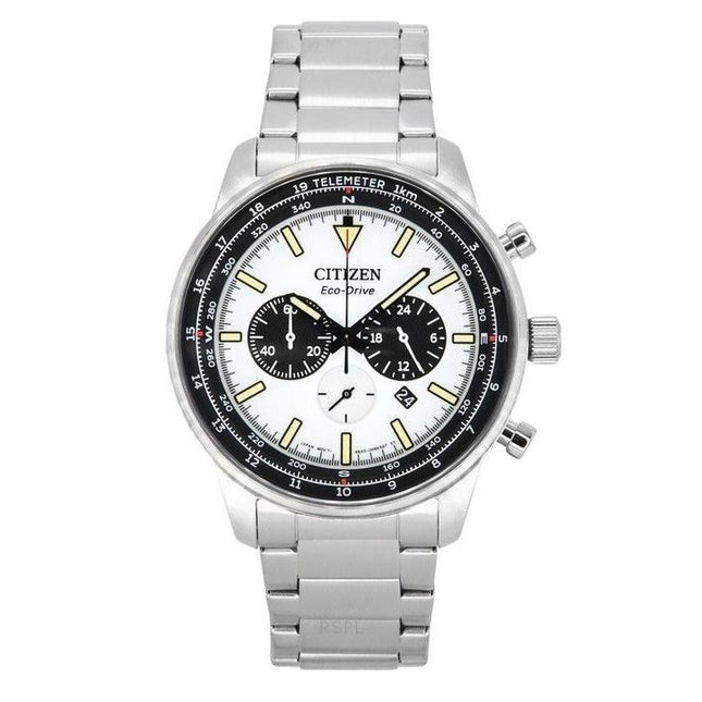 Citizen Eco-Drive Chronograph Stainless Steel White Dial CA4500-91A 100M Men's Watch