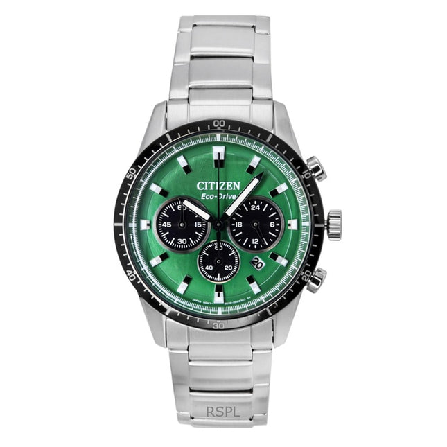 Citizen Eco-Drive Chronograph Stainless Steel Green Dial CA4624-56X 100M Men's Watch
